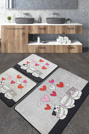 Kitten Banyo Halısı Djt 3 Lü Set Banyo Halısı Paspas Kaymaz Taban Yıkanabilir - Chilai Home