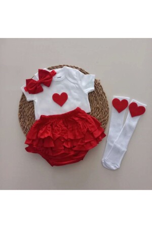 Kız Bebek Kırmızı Fırfır Bandana Çorap Takım - Grande Home