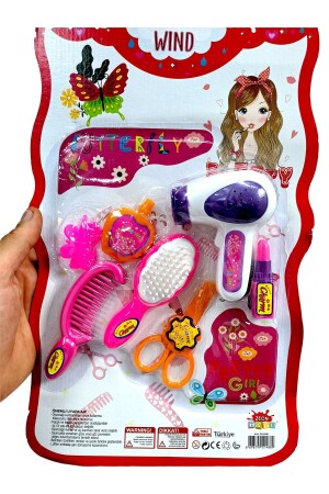 Kız Çocuk Oyuncak Güzellik Kuaför Seti 7 Parça Tarak Saç Kurutma Makinesi Ruj Parfüm 42x24 CM - Alytoys