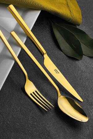 Klas Titanium Gold 84-teiliges Gabel-Löffel-Messer-Set aus 18/10 Edelstahl KTG-84 - Avcı