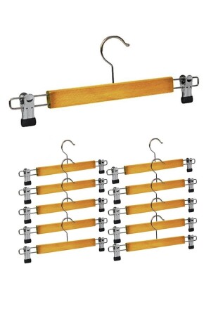 Kleiderbügel aus Holz mit Riegel für Hosen und Röcke, 10 Stück - Eksprespazar