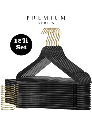 Kleiderbügel für Hemden und Hosen (12 Stück), Sonderserie in Schwarz, mit goldenen Haken - Hepsi 1 Group