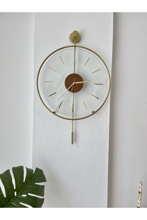Kleine Größe – Massives Walnussherz Cm Gold – Moderne dekorative Metall-Glas-Wanduhr - Metaquartz Aksesuar