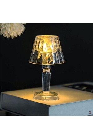 Kleine Kristall-Diamant-LED-Tischlampe, batteriebetrieben, Mini-transparenter Lampenschirm, 12 cm - Zemtigo