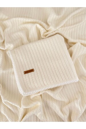 Knitted Pattern 100% Cotton Baby Pique Blanket Ecru 110x100 Cm - Heybeli Organik