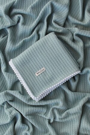Knitted Pattern Baby Pique Organic Cotton Baby Blanket Mint Green 100x120 Cm - Baby Cais Collection