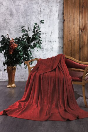 Knitwear Blanket 220x240 cm Large Size Claret Red - Minelya Home Collection