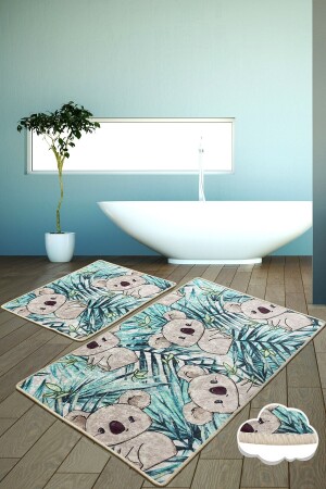 Koala Green Djt Set of 2 Bathroom Rug, Doormat with Anti-Slip Base 8682125939582 - Chilai Home