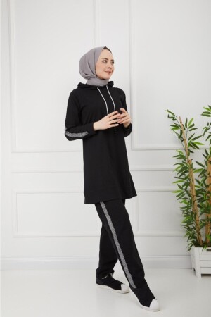 Kolu Şeritli Siyah Tesettür Eşofman Takımı - Cng Moda