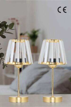 Konik Kristal Cam 2'li Modern Klasik Abajur - Evlight