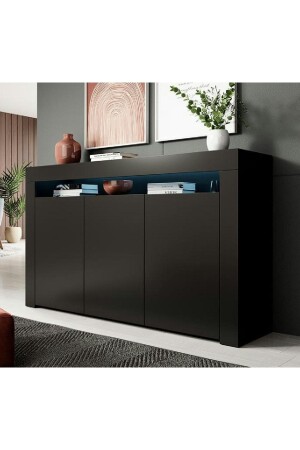 مكنسة MNZ-Console Led Lighted Stylish Buffet Console الحديثة والرائقة Black Matte Buffet SDB604-02-BLK - ECM