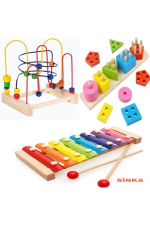 Koordinasyon-ksilofon-5'li Geometrik Ahşap Oyuncak Set - Sinka