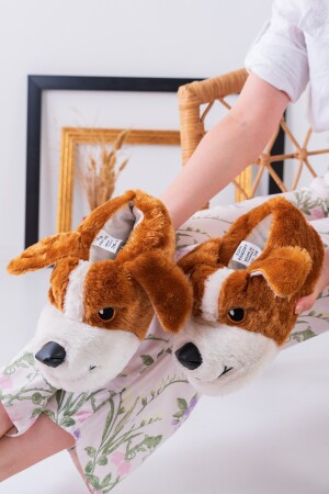 Köpek Figürlü Taba Peluş Panduf Ev Pandufu Unisex - Slipcat