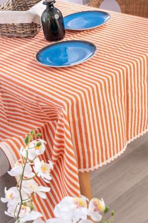 Koral Striped Linen Lace Tablecloth - Vivamaison