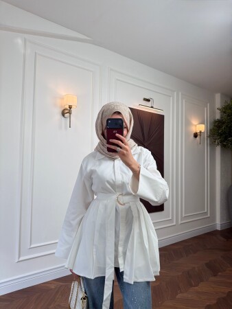 Korean Cape Shirt - White - Duendeca