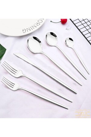 Korean Model 24 Piece Luxury Mirror Silver Fork Spoon Knife Set for 6 Persons Round Plain Stainless Boxed - Ciela