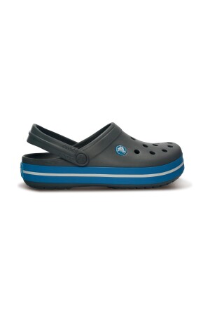Koyu Gri Unisex Crocband Kenarı Mavi Beyaz Çizgili Terlik - Crocs