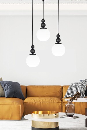 Koza 3-Piece Black Tray Pendant Lamp Chandelier with White Glass 01285 - Taşcan Aydınlatma