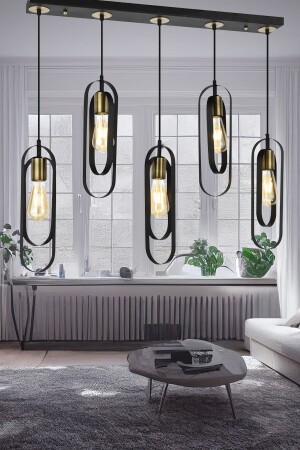 Koza 5 Row Black Modern Young Room Kitchen Retro Living Room Pendant Lamp Chandelier 3128-5S-BL - Apliqa