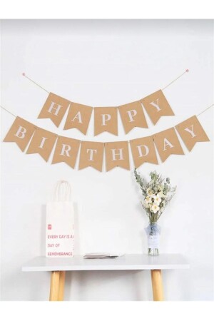 Kraft Color White Retro Happy Birthday Lettering Ornament - Atakent Parti