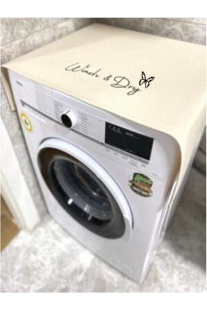 Krem Çamaşır Makine Örtüsü Wash&dry Baskılı - Niksarlı Çeyiz