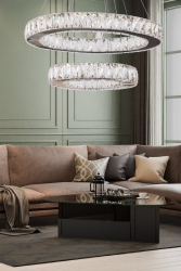 Kristal 2 Katlı Yuvarlak Ledli Avize - Yatak Odası - Salon - Oturma Odası - Resepsiyon PT-01 - AYDINHOMELİGHT