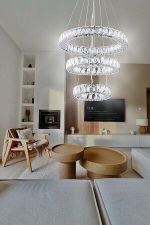 Kristal 3 Katlı Yuvarlak Ledli Avize - Salon - Yatak Odası - Resepsiyon PT-02 - AYDINHOMELİGHT