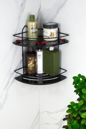 MNZ-Economic Stainless Double Black Shampoo Holder مع رف كريستال ملصق زاوية الحمام / رف HMY-EK02S - HIMYHOME