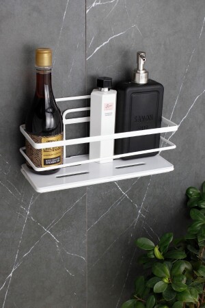 Kristal Raflı Paslanmaz Banyo Ve Kozmetik Makyaj Düzenleyici Beyaz Şampuanlık Yapışkanlı Banyo Rafı - Himyhome