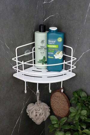 Kristal Raflı Paslanmaz Beyaz Tel Şampuanlık Yapışkanlı Banyo Düzenleyici Köşeliği Rafı - Himyhome