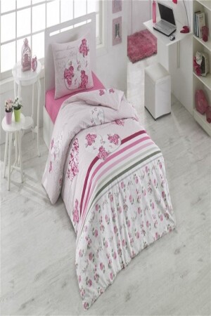 Kristal Ranforce Single Duvet Cover Set Lovely Fuchsia BC100893 - Taç