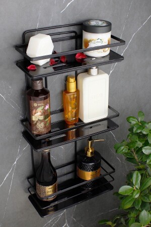 Kristallregal, Edelstahl, Dreifachregal, Badezimmer- und Kosmetik-Organizer, schwarzes Badezimmerregal, Shampoo-Halter - Himyhome