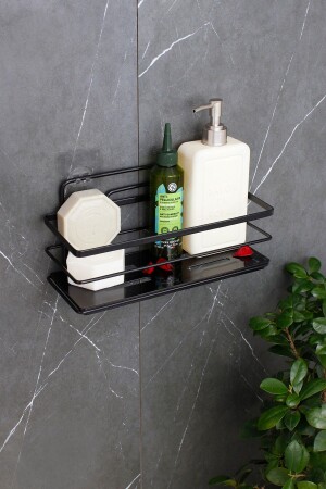 Kristallregal, Edelstahlspitze, Badezimmer- und Kosmetik-Organizer, schwarzer Shampoo-Halter, selbstklebendes Badezimmerregal HMY-LŞ01S - HIMYHOME