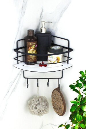 Kristallregal mit Edelstahlspitze, schwarzer Shampoo-Halter, selbstklebender Badezimmer-Organizer, Eckregal HMY-LK01S - HIMYHOME