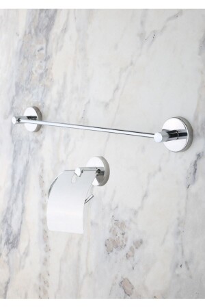MNZ-Chrome Long Towel Holder / Wide Cover Toilet Roll Holder Set من 2 1119 - ERFAHOME
