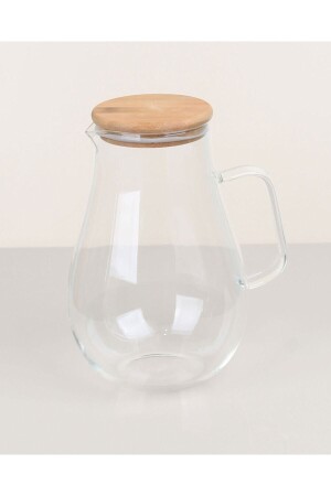Krug aus Borasilikatglas, 1800 ml, mit farbigem Griff, Krug mit Holzdeckel SRH-01 - Çavdar Group