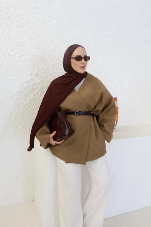 Kruvaze Kapama Premium Biyeli Ceket Haki - Nuuwears