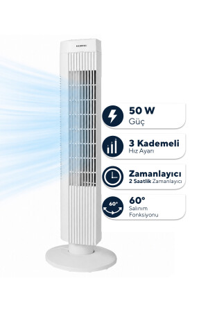 Weißer Turmventilator KTF-258W – 50 W, Timer einstellbar, 3 Geschwindigkeitsstufen, leiser Betrieb - KUMTEL