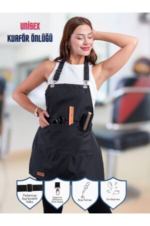 Kua Paint and Stain Proof Waterproof Stainless and Black Hairdressing Apron with Adjustable Rings - Denizlicotton