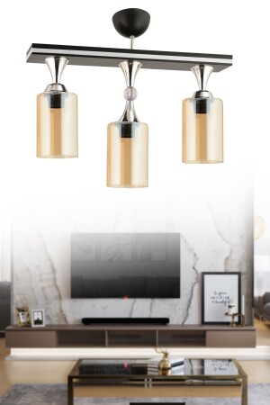 Kübra 3-Piece Glass Case Black Chrome Gilded Modern Luxury Chandelier 3021 - KUZEY AYDINLATMA