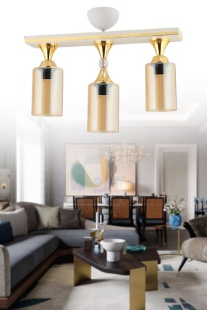 Kübra 3-Piece Glass Luster White Gold Gilded Modern Chandelier 3021 - KUZEY AYDINLATMA
