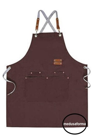 Küchenschürze mit Kreuzgurten, Meisterkoch, Café, Chef, Kellner, Koch, Friseur, Kunst, Barista, Schürze – Braun 603475581 - medusaforma
