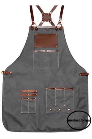 Küchenschürze mit Kreuzgurten, Meisterkoch, Café, Chefkoch, Kellner, Koch, Friseur, Kunst, Tätowierung, Barista-Schürze – grau 248364058 - medusaforma