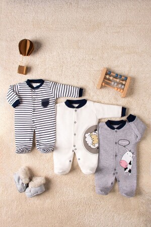 Kuh-Lamm-weißes 3-teiliges Baby-Strampler-Set - Mai Perla