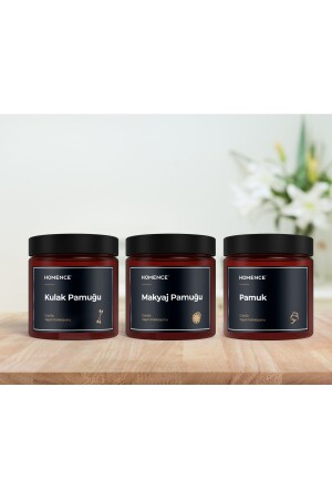Kulak Pamuğu Makyaj Pamuğu Ve Pamuk Etiketli Plastik Organizer Kavanoz Banyo Seti 3'lü Amber 500 ml - Homence