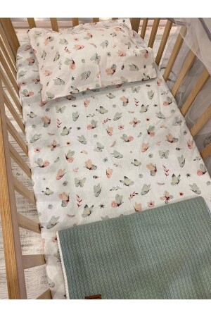 Elastisches Bettlaken-Set für Babys/Kinder aus Stoff // Kissenbezug+elastisches Laken+Pom-Pom-Piqué SET200 - HEYBELİ ORGANİK