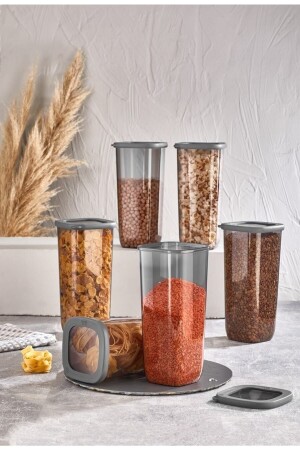 Kumsal quadratischer Vorratsbehälter 6 x 1750 ml transparent geräuchert vp-053 - Vip Ahmet