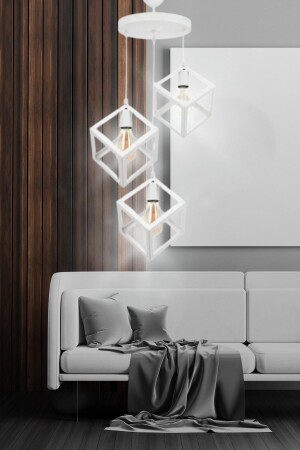 Küpür 3-teiliger weißer Hängelampen-Kronleuchter - Schlafzimmer - Wohnzimmer - Küche - Flur Küpü-R3 - TEKFA