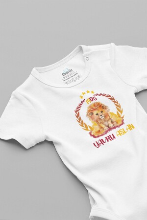 Kurzarm-Baby-Body mit Löwe-Schriftzug, 100 % Baumwolle, Galatasaray-Baby-Body Baby Zıbın 5627k - Overoz