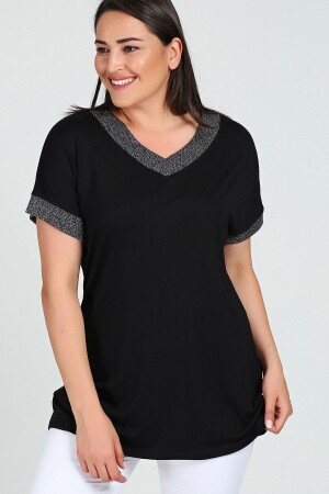 Kurzarmbluse aus Lurex mit Kragen - Curvy Trend